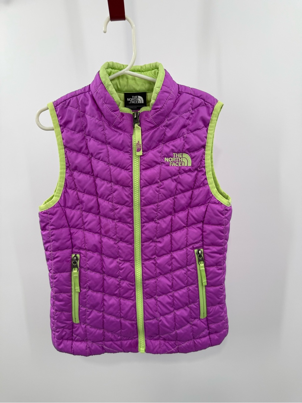 The North Face Girls ThermoBall Quilted Puffer Vest Purple Lime Green Size XS